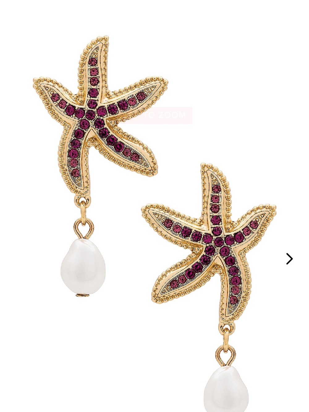 Revolve Gold Starfish Earrings with Pink Crystals and Pearl Drops
